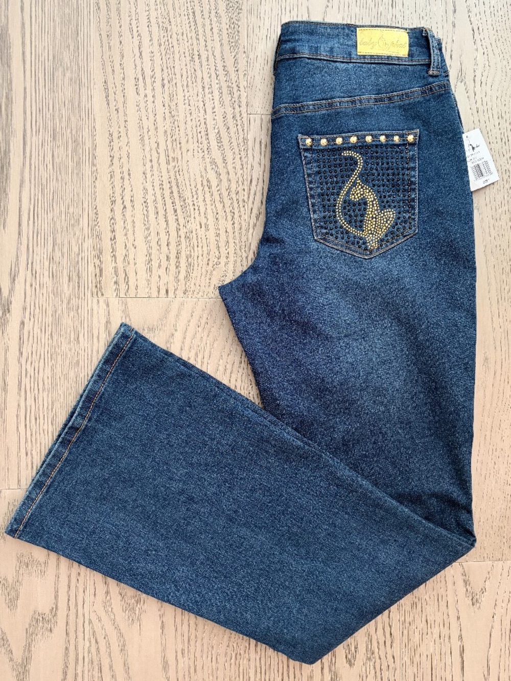 Baby Phat, Jeans, Deep Ocean Wash, Boot Cut, Mid Rise, Rhinestone/Studs, 7, NEW